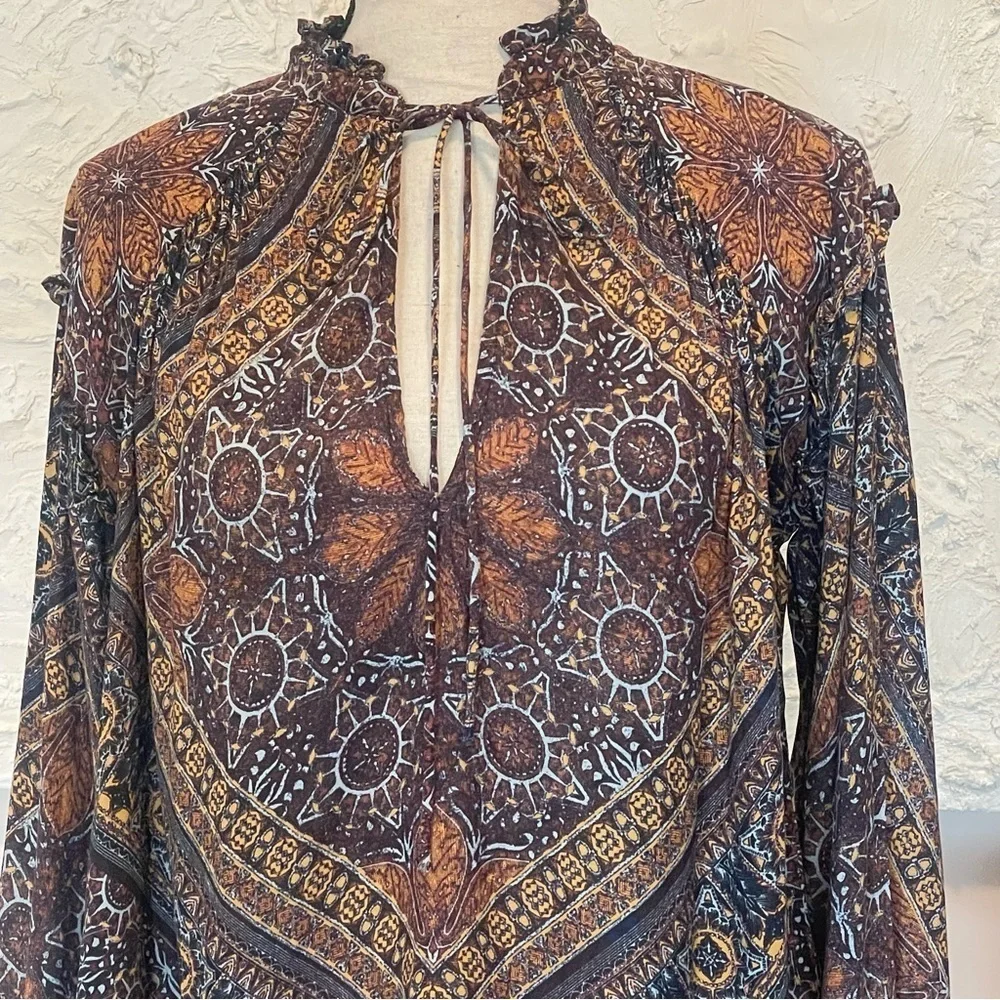 Free People Little Runaway Blouse Long Sleeve Ruffle Collar V-neck Boho Size